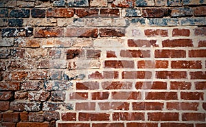 Abstract Old Distressed Brick Wall Red And Black Color