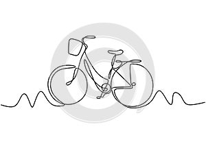 Abstract one line drawing with bike vector. Illustration cycling object isolated on white background