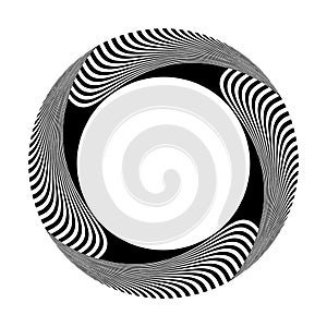 Abstract Op Art Circle Pattern with Whirl Movement Illusion Effect. Round Frame