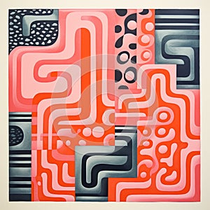 Abstract Op Art Painting With Pink Colors And Bold Patterns