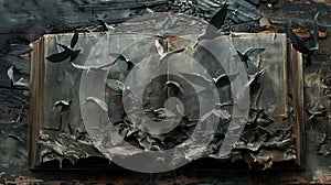 abstract of open book flying as knowledge wisdom going to future