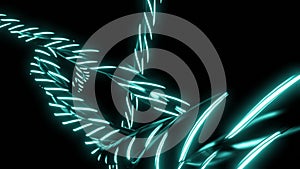 Abstract optical fiber lines on a black background. Design. Bright light neon blue signals quickly transmit data for