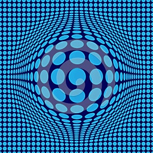 Abstract Optical illusion Op art with blue dots on  dark blue background