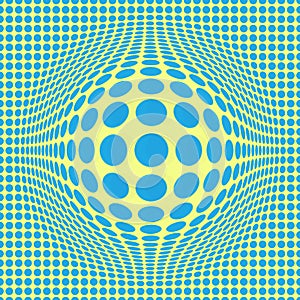Abstract Optical illusion Op art with blue dots on  yellow background.Pattern seamless