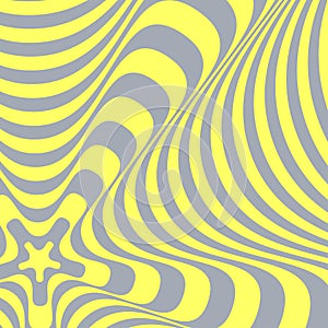 Abstract optical illusion. Twisted striped background in grey and yellow colors
