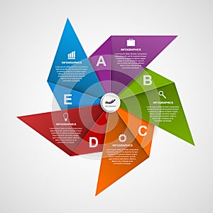 Abstract options infographics design template in the shape of air pinwheel.