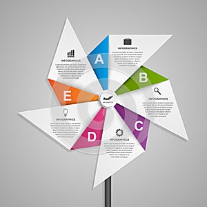 Abstract options infographics design template in the shape of air pinwheel.