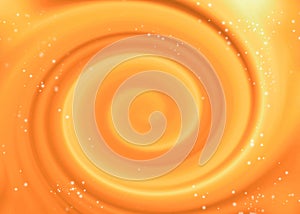 Abstract orange background of a fluid, soft, bright spiral with bright glitter