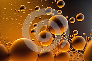 Abstract orange background with oil bubbles. Oil drops on water surface.