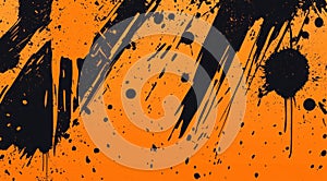 Abstract Orange and Black Ink Splashes and Lines