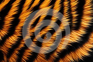 Abstract orange and black tiger stripes artificial fluffy background. Carpet or rug