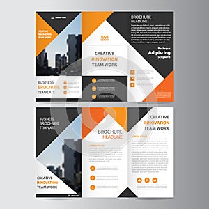 Abstract orange black triangle trifold Leaflet Brochure Flyer template design, book cover layout design photo