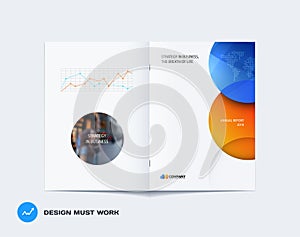 Abstract orange blue brochure design, modern catalog, centerfold cover, flyer in A4