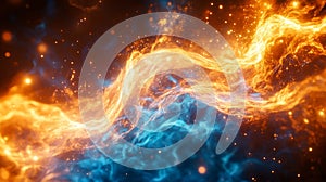 Abstract Orange And Blue Energy Flowing In Dark Background