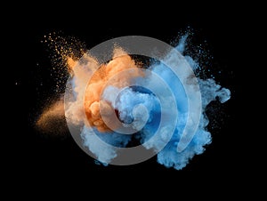 Abstract orange and blue powder explosion