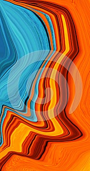 Abstract orange, blue and yellow fluid texture background with water waves. Solar Energy. metaverse. Alcohol ink color gradient.