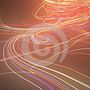 Interlacing abstract orange colored curves. Computer generated geometric pattern. 3D rendering