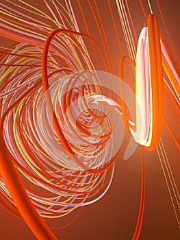 Interlacing abstract orange colored curves. Computer generated geometric pattern. 3D rendering