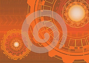 Abstract orange digital technology background with gears