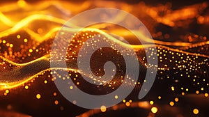 Abstract orange digital wave creating a data network