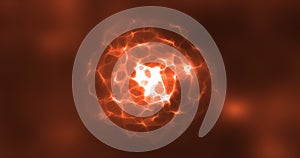 Abstract orange energy round sphere glowing with particle waves