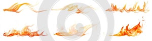 Abstract Orange Flame Set Isolated on White Background, fire, flame