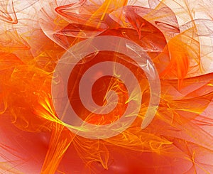 Abstract orange flower with transparent illuminated petals of various shapes. Abstract fractal background.