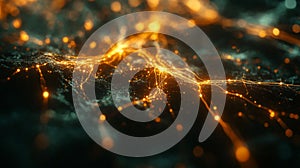 Abstract Orange Glowing Lines On Dark Surface