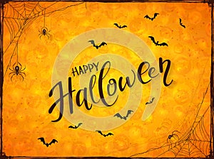 Abstract Orange Halloween Background with Spiders