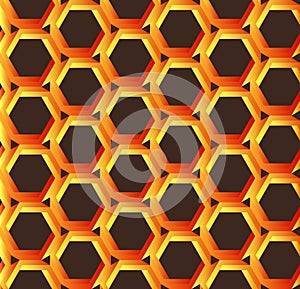 Abstract orange hexagonal pattern like honeycomb with Penrose impossible object or impossible figure or an undecidable figure