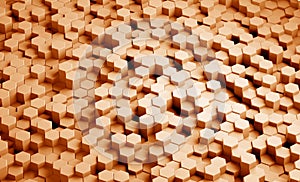 Abstract orange hexagonal sci-fi honeycomb geometrical background. 3d rendering