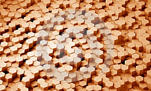 Abstract orange hexagonal sci-fi honeycomb geometrical background. 3d rendering