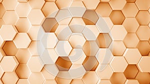 Abstract orange hexagonal sci-fi honeycomb geometrical background. 3d rendering