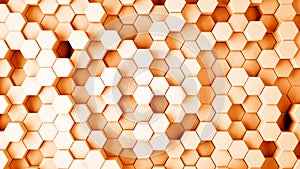 Abstract orange hexagonal sci-fi honeycomb geometrical background. 3d rendering