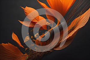 Abstract orange leaves on a black background. ai generated