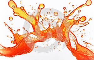 Abstract Orange liquid Splashing on White Background