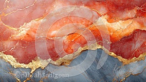 Abstract orange marble with blue veins texture