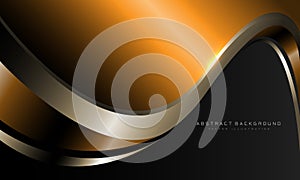 Abstract orange metallic curve with gold line on dark grey design modern luxury futuristic background vector