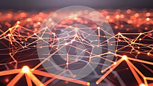 Abstract Orange Network of Lines and Glowing Points