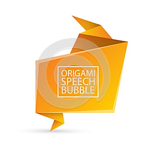 Abstract orange origami speech bubble or banner isolated on white background. Ribbon banner, scroll, price tag, sticker