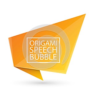 Abstract orange origami speech bubble or banner isolated on white background. Ribbon banner, scroll, price tag, sticker