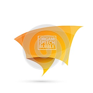 Abstract orange origami speech bubble or banner isolated on white background. Ribbon banner, scroll, price tag, sticker