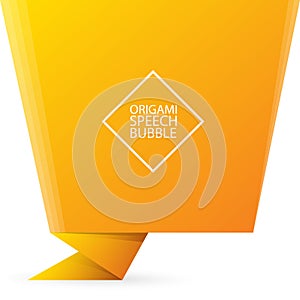 Abstract orange origami speech bubble or banner isolated on white background. Ribbon banner, scroll, price tag, sticker