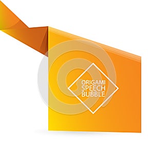 Abstract orange origami speech bubble or banner isolated on white background. Ribbon banner, scroll, price tag, sticker