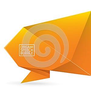 Abstract orange origami speech bubble or banner isolated on white background. Ribbon banner, scroll, price tag, sticker