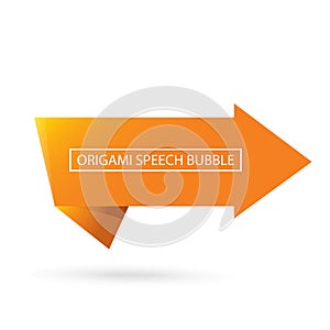 Abstract orange origami speech bubble or banner isolated on white background. Ribbon banner, scroll, price tag, sticker