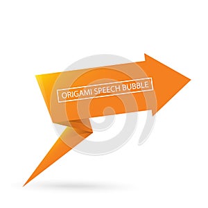 Abstract orange origami speech bubble or banner isolated on white background. Ribbon banner, scroll, price tag, sticker