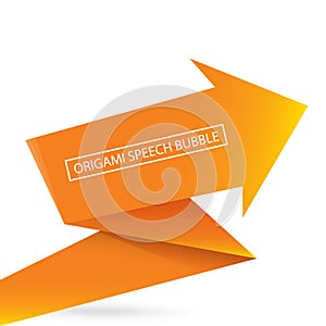 Abstract orange origami speech bubble or banner isolated on white background. Ribbon banner, scroll, price tag, sticker