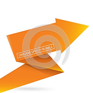 Abstract orange origami speech bubble or banner isolated on white background. Ribbon banner, scroll, price tag, sticker