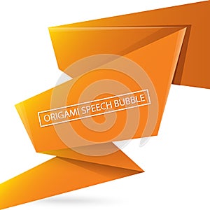 Abstract orange origami speech bubble or banner isolated on white background. Ribbon banner, scroll, price tag, sticker